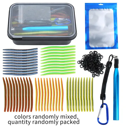 Fishing Lure Soft Bait Accessories Set Plastic PVC Tackle Box With O Ring Threader Worm Lures Outdoor Fishing Gear