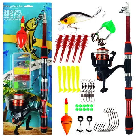 Combo de Caña de Pesca Telescópica Portátil y Carrete para Niños Familia Caña de Mar Señuelo Duro Juego Completo de Aparejos de Pesca