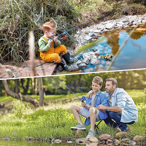 Juego de Caña de Pescar para Niños Caña Telescópica Portátil con Carrete Kit de Inicio Completo para Niños Pesca al Aire Libre
