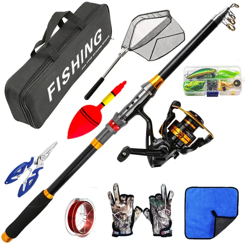 Set Completo de Caña de Pescar de Mar Caña Telescópica de Carbono Carrete Bolsa Impermeable Kit de Aparejos de Pesca