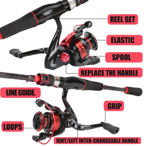 Caña de Pesca de Fibra de Carbono Con Carrete de Spinning Línea de Pesca y Señuelos Equipo Completo para Pesca al Aire Libre