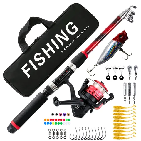 Set de Caña de Pesca Telescópica para Exteriores Carrete Bolsa de Señuelos Kit Completo