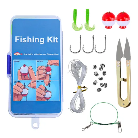 Portable Plastic Fishing Tackle Box Kit With Lures Hooks Floats Fishing Line Portable Fishing Gear Set For Outdoor Angling