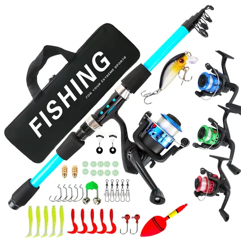 Conjunto de Caña de Pescar Telescópica Portátil Carrete Señuelo Anzuelo Kit de Aparejos de Pesca para Pescadores