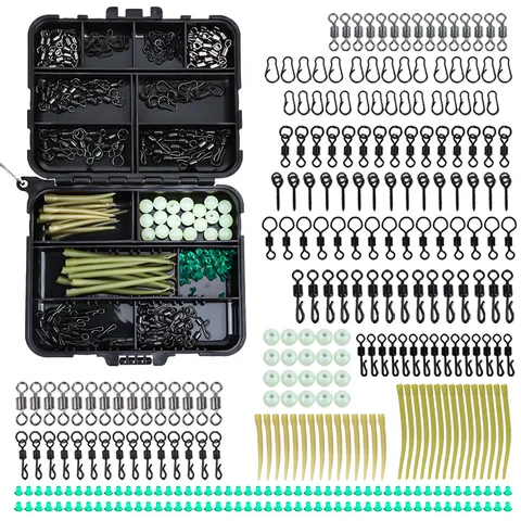 Carp Fishing Accessories Kit with Plastic Storage Container Swivels Beads Tubes Terminal Tackle for Outdoor Angling