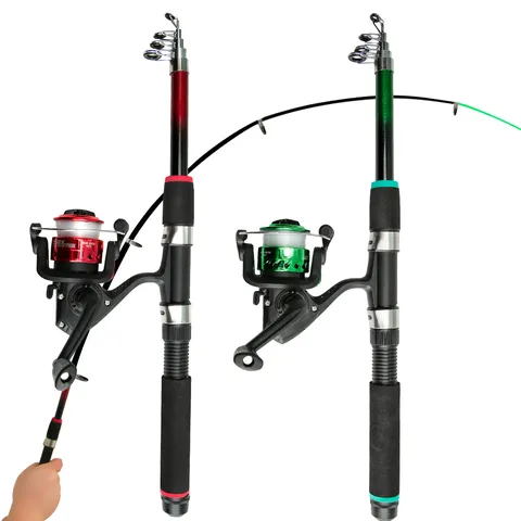 Combos de Caña de Pescar Telescópica y Carrete Portátiles Set de Aparejos de Pesca Completo con Señuelos Ganchos Bolsa para Principiantes