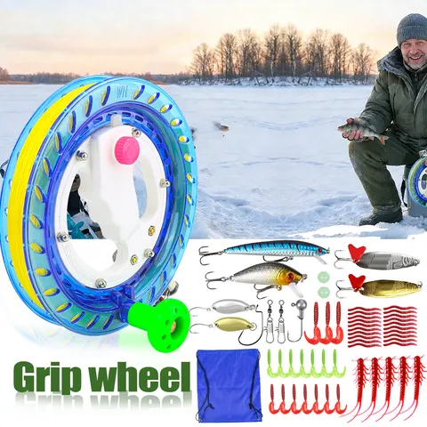 Moulinet de Pêche en Cristal Roue de Pêche sur Glace Kit d'Appâts Poignée Transparente en Plastique Enrouleur de Ligne Accessoires de Sport