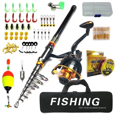 ZuryP Set Canne à Pêche en Mer Carbone Télescopique Moulinet Appâts Kit Complet Accessoire Pêche