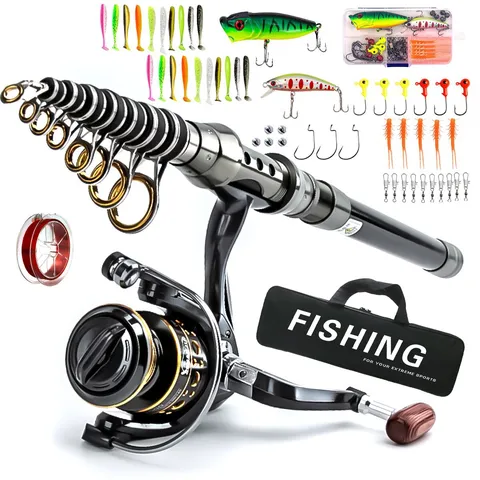 Carbon Fiber Sea Fishing Rod Portable Travel Lure Casting Rod Fishing Gear Set With Reel Lures Bag