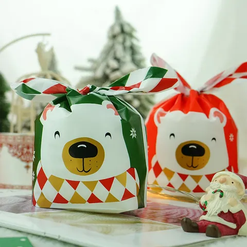 Sac Cadeau de Noël Dessin Animé Mignon Ours Père Noël Oreille de Lapin Sacs d'Emballage en EVA pour Bonbons Biscuits Nougat Pochette d'Emballage de Fête