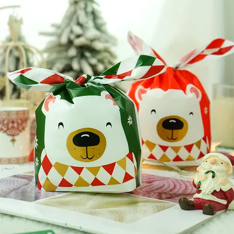 Sac Cadeau de Noël Dessin Animé Mignon Ours Père Noël Oreille de Lapin Sacs d'Emballage en EVA pour Bonbons Biscuits Nougat Pochette d'Emballage de Fête