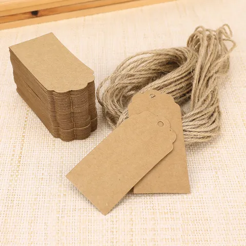 Vintage Minimalist Blank Kraft Paper Hang Tags Rounded Corner Scalloped Edge Labels For Wedding Gift Bakery Decor Cards