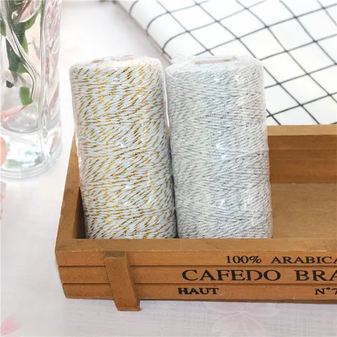 Metallic Cotton Twine Ribbon Two Tone Twisted Decorative Cord Shimmer String For Gift Wrapping Wedding Party DIY Craft Baking Decor