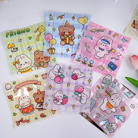 Cute Cartoon Animal Ziplock Bags Plastic Grid Snack Candy Packaging Bag Ins Style Small Jewelry Storage Bag Seal Pouches