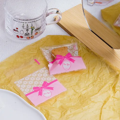 Cute Food Grade Plastic Baking Packaging Bag Lace Bowknot Self Adhesive Cookie Bag Gift Wrapping Bag For Handmade Dessert Candy Pack