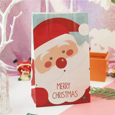 Merry Christmas Paper Gift Bag Holiday Favor Handled Packaging Bags With Santa Claus Design For Festival Party Celebration