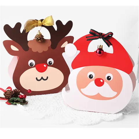 Boîtes Cadeaux en Papier de Noël Père Noël Renne Boîte d'Emballage pour Bonbons Biscuits Boulangerie Pochette de Fête avec Poignée