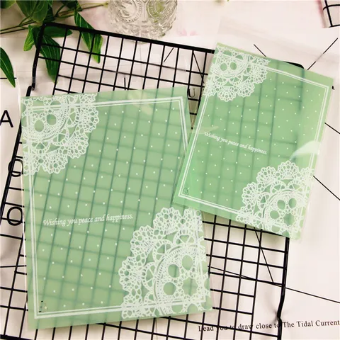 Minzgrün Selbstklebende Geschenktüte Mit Spitze Weiß Polka Dot Muster Cellophan Plastik Verpackungstasche Für Keks Geschenk