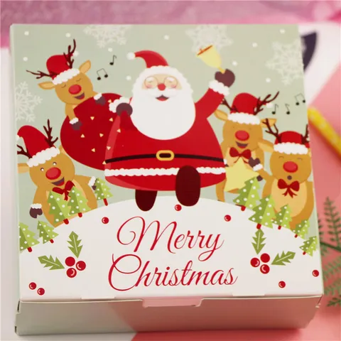 Boîte Cadeau en Papier Joyeux Noël Imprimé Père Noël Renne Boîte d'Emballage pour Bonbons Biscuits Boîte de Rangement Festive Vert Fruit pour Boulangerie Décoration de la Maison