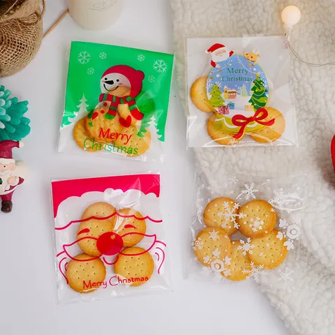 Feliz Navidad Bolsa Hermética de Plástico Embalaje de Regalo Estampado de Dibujos Animados Caramelos Galletas Bolsas de Almacenamiento de Alimentos Accesorios de Decoración de Fiesta Festiva