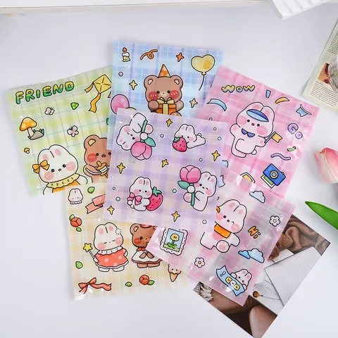 Cute Cartoon Animal Ziplock Bags Plastic Grid Snack Candy Packaging Bag Ins Style Small Jewelry Storage Bag Seal Pouches