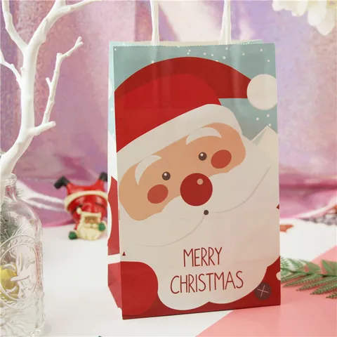 Merry Christmas Paper Gift Bag Holiday Favor Handled Packaging Bags With Santa Claus Design For Festival Party Celebration