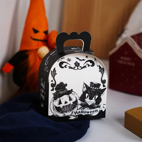 Halloween Pumpkin Cat Paper Box Handheld Trick Or Treat Candy Cookie Packing Case Festive Party Gift Bags Paperboard Box