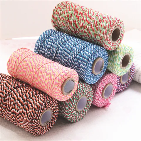 Multicolor Three-Strand Cotton Twine For Wedding Party Decoration Twisted Craft Cord Baker Twine Home Gathering Festive Decorative Rope Holiday DIY Gift Wrapping Material