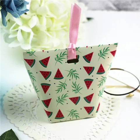 Zomer Watermeloen Patroon Papier Snoep Cadeaudoos Roze Lint Draagbare Bruiloft Baby Shower Party Gunst Box