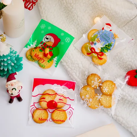 Feliz Navidad Bolsa Hermética de Plástico Embalaje de Regalo Estampado de Dibujos Animados Caramelos Galletas Bolsas de Almacenamiento de Alimentos Accesorios de Decoración de Fiesta Festiva
