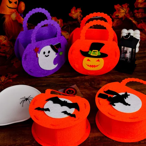 Halloween Kids Tote Bag Non-Woven Pumpkin Bat Ghost Witch Candy Gift Bags Holiday Party Favors Treats Storage Handbag Prop Supplies