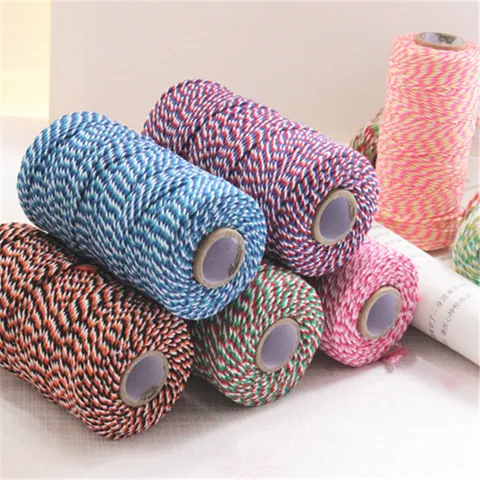 Multicolor Three-Strand Cotton Twine For Wedding Party Decoration Twisted Craft Cord Baker Twine Home Gathering Festive Decorative Rope Holiday DIY Gift Wrapping Material