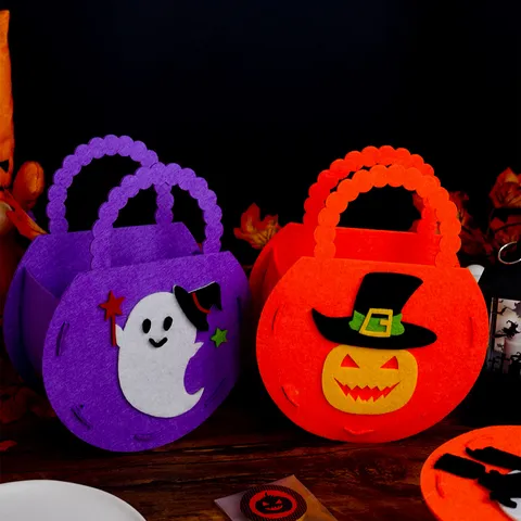 Halloween Kids Tote Bag Non-Woven Pumpkin Bat Ghost Witch Candy Gift Bags Holiday Party Favors Treats Storage Handbag Prop Supplies