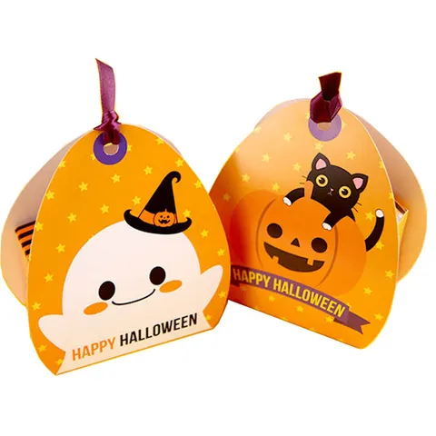 Boîte à Bonbons en Papier Citrouille et Fantôme d'Halloween Boîte Cadeau Décorative d'Emballage Alimentaire pour Fête