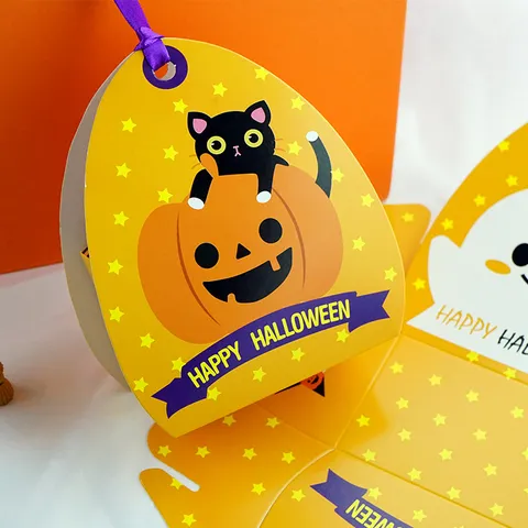 Boîte à Bonbons en Papier Citrouille et Fantôme d'Halloween Boîte Cadeau Décorative d'Emballage Alimentaire pour Fête