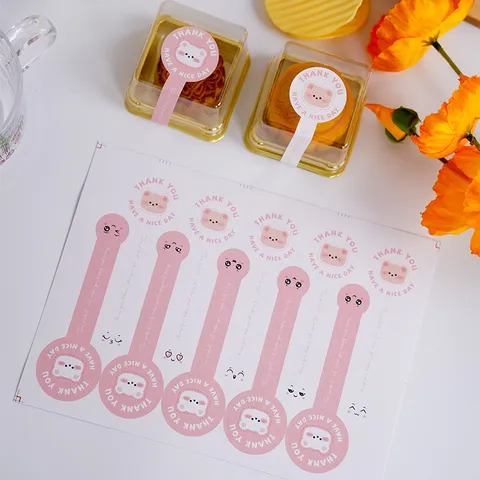 Cute Cartoon Bear Sealing Stickers Thank You Adhesive Labels Gift Wrapping Seals For Baking Box Cake Packaging Decoration