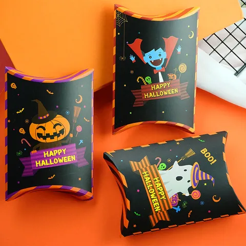 Scatola a Cuscino per Caramelle in Carta Cartoon di Halloween Zucca Fantasma Vampiro Imballaggio Regalo per Festa