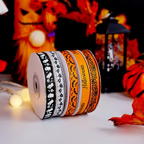 Κορδέλα Grosgrain Halloween Φάντασμα Κολοκύθα Ιστός Αράχνης Τυπωμένες Κορδέλες για Περιτύλιγμα Δώρων Χειροτεχνία DIY Γιορτινή Διακόσμηση Πορτοκαλί Μαύρο Λευκό