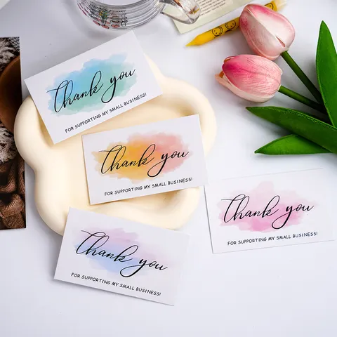 Thank You Greeting Cards Watercolor Smudge Design Art Paper Note Cards For Small Business Packaging Gift Decoration Message Labels