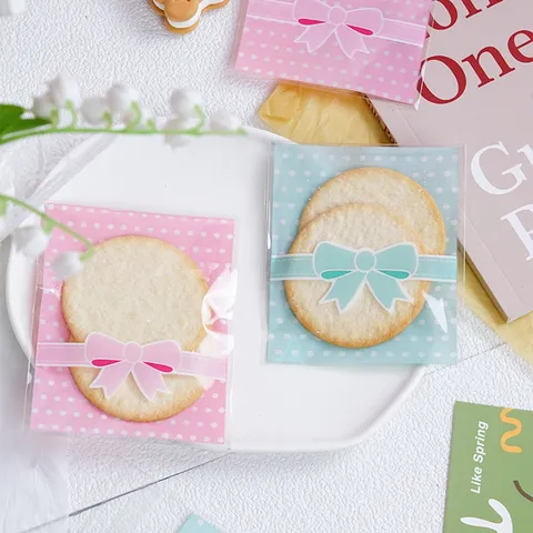 Cute Cartoon Bowknot Polka Dot Self Adhesive Packaging Bag For Cookies Candy Gift Pack Plastic Packing Pouch Bags Bakery Treats Favor Pouch