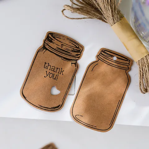 Etiquetas de Regalo en Forma de Botella de Papel Kraft Rústico Etiquetas Retro de Corazón Calado Mensaje Precio Panadería