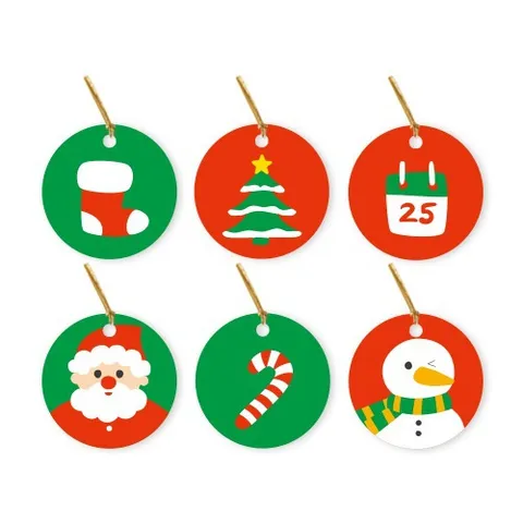 Etichette Regalo di Carta di Cartone Animato di Natale Modello Rotondo di Babbo Natale Pupazzo di Neve Etichette di Confezione Festiva Ornamenti Accessori per la Decorazione della Festa di Vacanza