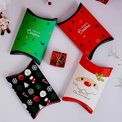 Scatola Regalo a Cuscino di Natale Babbo Natale Alce Stampato Cartoncino Confezione per Caramelle Biscotti Regalo di Festa