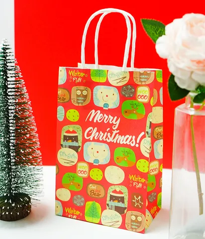 Bolsa de Regalo de Papel Kraft de Navidad Carrito de Oso Búho Paquete de Manzanas Caramelos Festivos Bolso para Decoración de Fiesta de Celebración