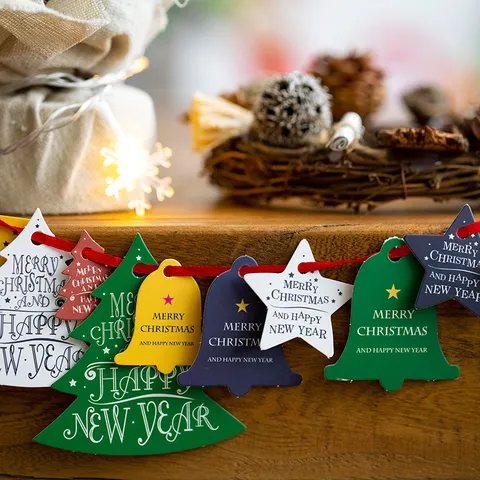 Minimalist Cardstock Christmas Tree Star Bell Hanging Gift Tags Printed Letter Card Ornaments For DIY Craft Holiday Decor