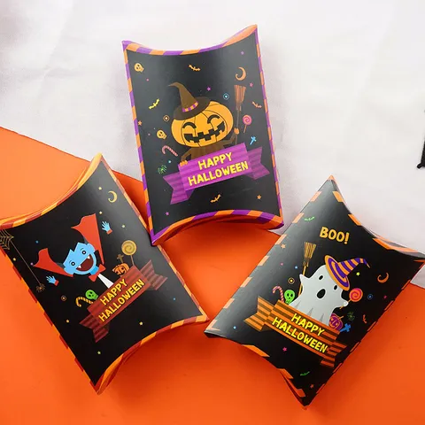 Scatola a Cuscino per Caramelle in Carta Cartoon di Halloween Zucca Fantasma Vampiro Imballaggio Regalo per Festa