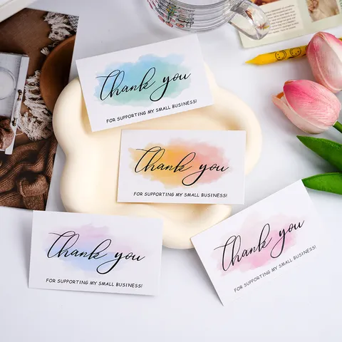 Thank You Greeting Cards Watercolor Smudge Design Art Paper Note Cards For Small Business Packaging Gift Decoration Message Labels
