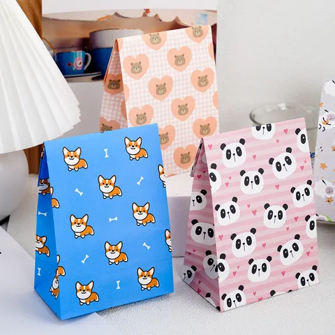 Sacchetto Regalo in Carta Kraft Stampata con Animali Frutta Cartoni Animati Stile Ins Piatto Confezione per Dolci Gioielli Articoli per Feste