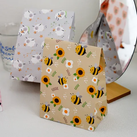 Sacchetto Regalo in Carta Kraft Stampata con Animali Frutta Cartoni Animati Stile Ins Piatto Confezione per Dolci Gioielli Articoli per Feste