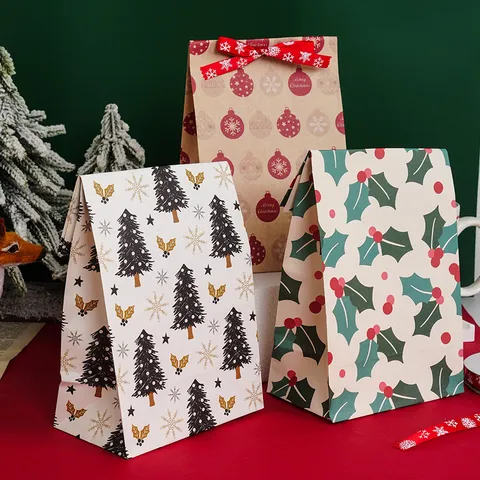 Sacchetti Regalo in Carta Kraft di Natale Disegno Babbo Natale Pupazzo di Neve Festa Caramelle Sacchetti per Bomboniere